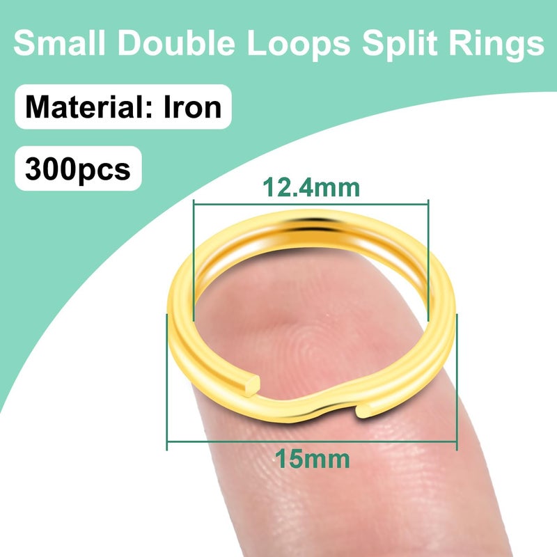 ManTangSun 5/8" 300 PCS Gold Small Key Rings, Double Loops Split Rings Jewelry Making Metal Mini Key Ring for Keychian, Pet Collar Tag, Luggage Tag DIY Craft Hardware - Image 2